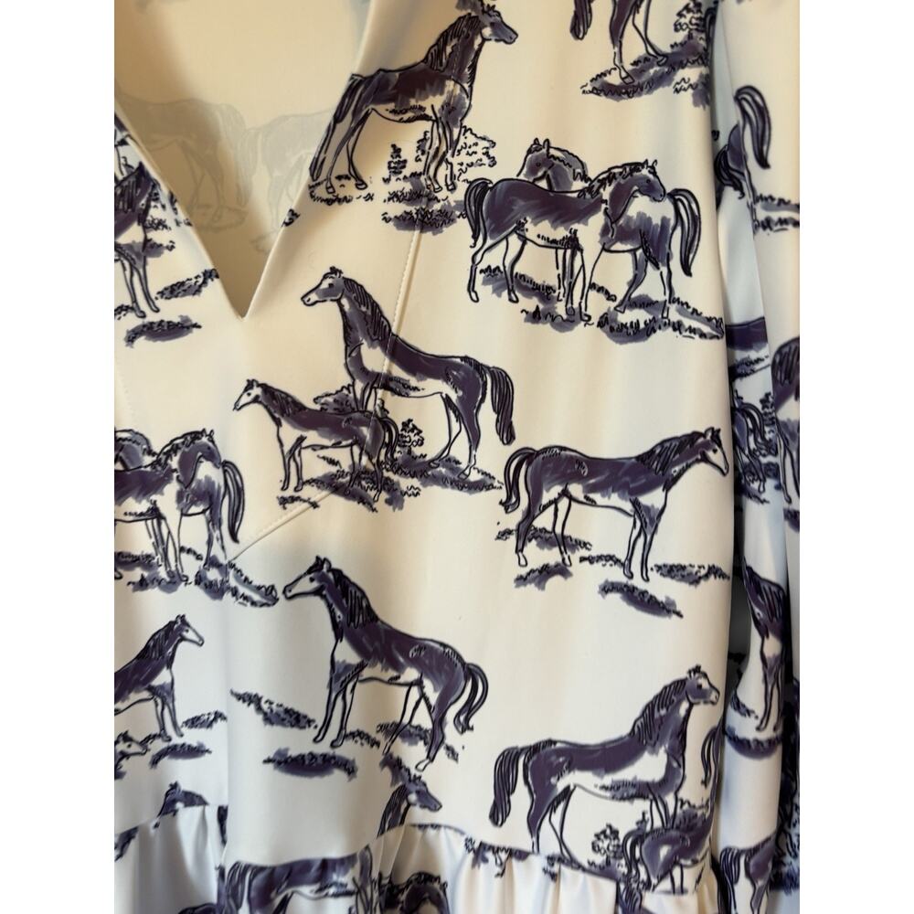 Smith & Quinn Dress Medium Mini Aline Puff Sleeve Horse
Print White Blue Stretch - Picture 5 of 12